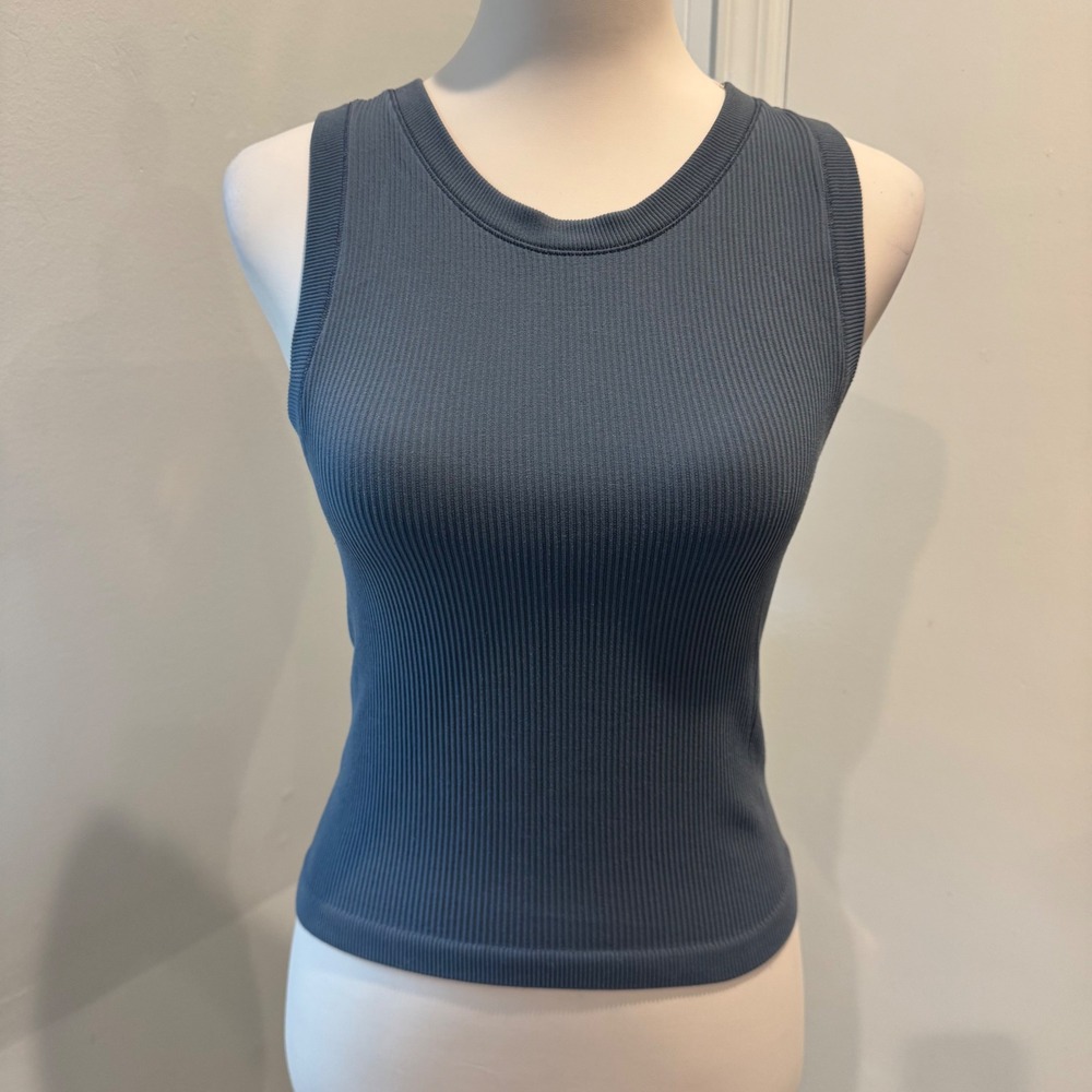 Aritzia Slate Blue Seamless Ribbed Tank Top Everyday Essential | Size S